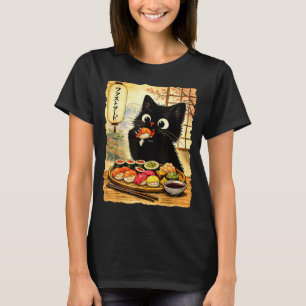 Süße schwarze Katze, die Sushi isst, kawaii japani T-Shirt