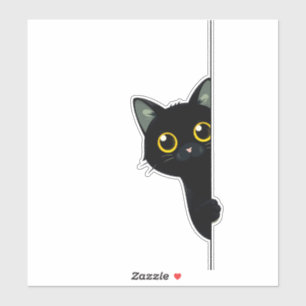 Süße schwarze Katze, die um die Ecke schaut Lust Aufkleber