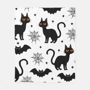 Süße schwarze Katze, Fledermaus- und Spinnennetz n Fleecedecke