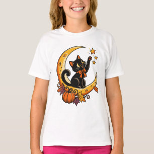Süße schwarze Katze greift nach den Sternen T-Shirt