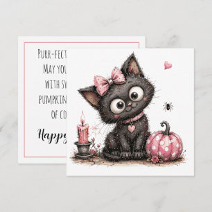 Süße schwarze Katze Halloween-Grußkarte