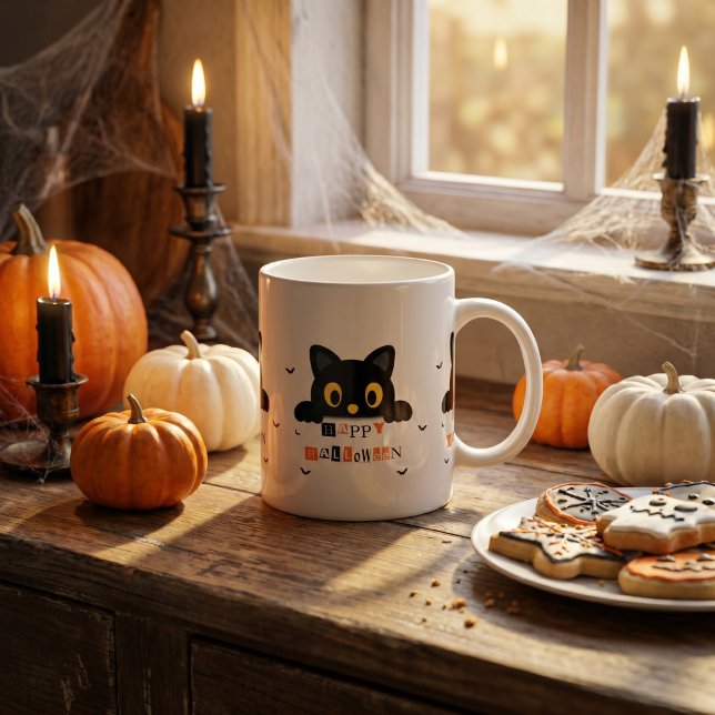 Süße schwarze Katze Halloween Kaffeetasse (Von Creator hochgeladen)