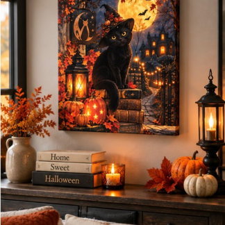 Süße schwarze Katze Halloween Leinwand Wandkunst