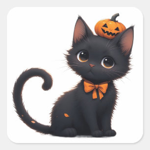 Süße schwarze Katze Halloween 🎃 Quadratischer Aufkleber