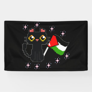 Süße schwarze Katze hält die Palästina-Flagge Banner