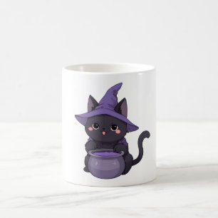 Süße schwarze Katze Hexe Halloween Kessel Kaffeetasse