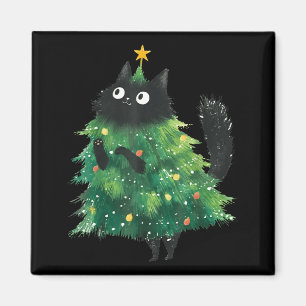 Süße schwarze Katze im Weihnachtsbaum Katzenliebha Magnet