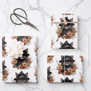 Süße schwarze Katze in einem Hexenhut Geschenkpapier Set