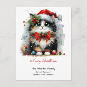 Süße schwarze Katze in einer Santa-Mütze Frohe Wei Postkarte