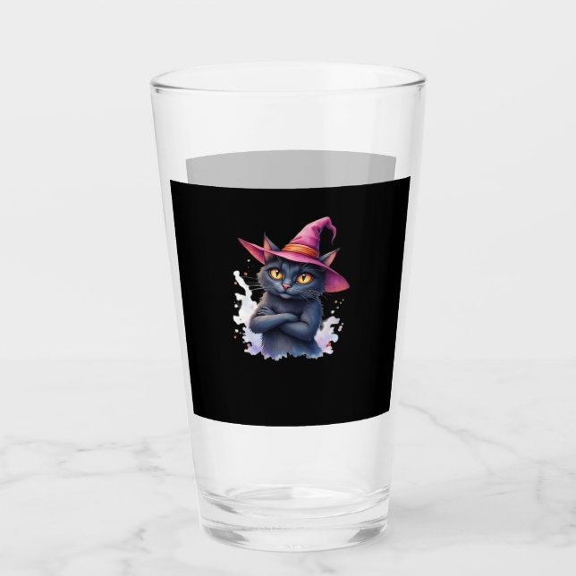 Süße schwarze Katze in Hexenhut � Magische Hallowe Glas (Vorderseite)