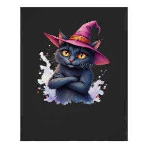 Süße schwarze Katze in Hexenhut � Magische Hallowe Poster