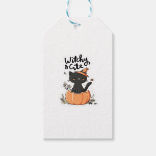 Süße schwarze Katze in Kürbis mit Hexenhut-Illustr Geschenkanhänger