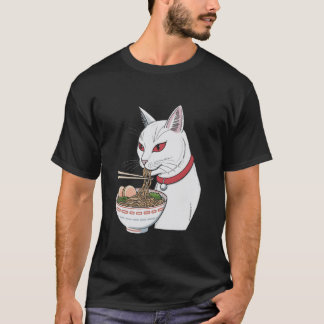 Süße schwarze Katze isst Ramen japanische Ästhetik T-Shirt