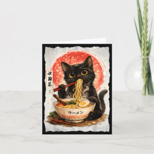 Süße schwarze Katze isst Ramen Kawaii Anime-Katze Karte
