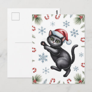 Süße schwarze Katze Kitty Weihnachten Winter Urlau Postkarte