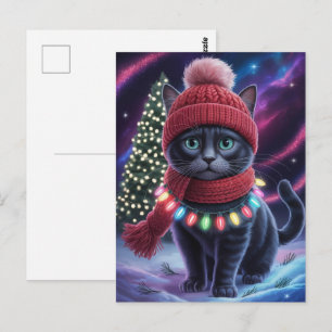 Süße schwarze Katze Kitty Weihnachten Winterurlaub Postkarte