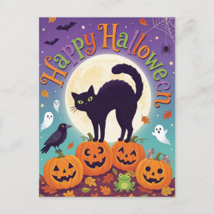 Süße schwarze Katze Kürbis Frohes Halloween Grußka Feiertagspostkarte
