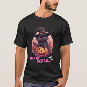 Süße schwarze Katze & Kürbis Grusel-Saison Vollmon T-Shirt