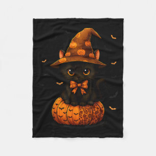 Süße schwarze Katze Kürbis Saison Herbst Fleecedecke