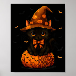 Süße schwarze Katze Kürbis Saison Herbst Poster
