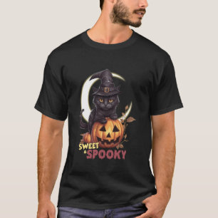 Süße schwarze Katze Kürbis Süßer spooky Halbmond T-Shirt