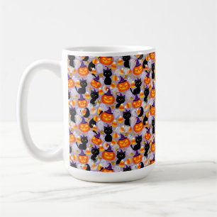 Süße schwarze Katze, Kürbisse und Candy Corn Kaffeetasse