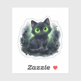 Süße schwarze Katze leuchtende Augen Gruselig Hall Aufkleber