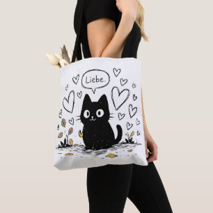 Süße schwarze Katze Liebesherzen Tasche