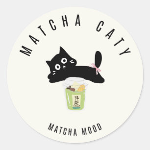 Süße schwarze Katze Matcha Aufkleber Matcha Caty