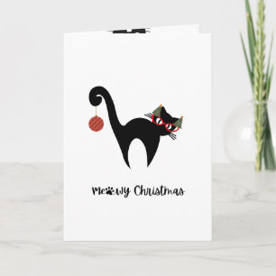 Süße schwarze Katze Meowy Weihnachts-Grußkarte Karte