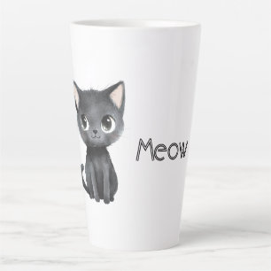 Süße schwarze Katze Miauen Milchtasse