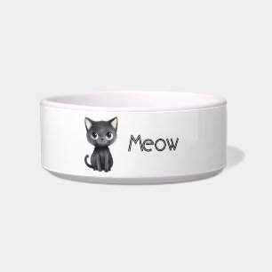 Süße schwarze Katze Miauen Napf