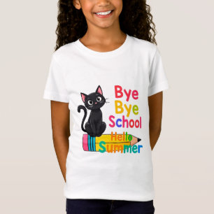 Süße schwarze Katze mit farbenfrohem Text T-Shirt