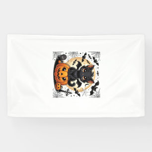 Süße schwarze Katze mit Fledermausflügeln Kürbis F Banner