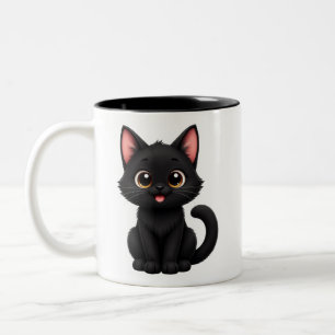 Süße schwarze Katze mit großen goldenen Augen - Sü Zweifarbige Tasse