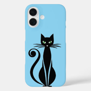 Süße schwarze Katze mit grünen Augen iPhone 16 Hülle