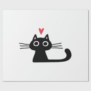Süße schwarze Katze mit Herz Kätzchen Valentinsta Geschenkpapier