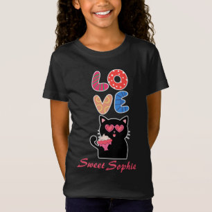 Süße schwarze Katze mit Herz-Sonnenbrille & Cupcak T-Shirt