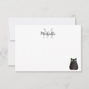 Süße schwarze Katze mit individuellem Monogramm Mitteilungskarte