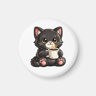 Süße schwarze Katze mit Kaffee Magnet
