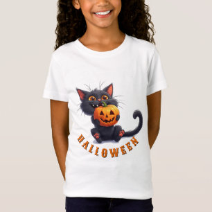 Süße schwarze Katze mit Kürbisturm Halloween 🎃 T-Shirt
