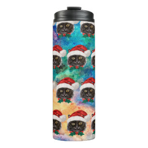 Süße schwarze Katze mit Santa-Hut-Muster Thermosbecher