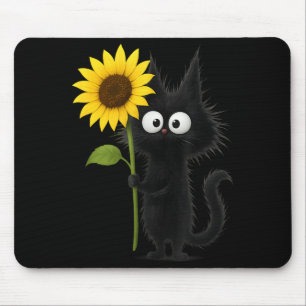 Süße schwarze Katze mit Sonnenblume anbetungswürdi Mousepad