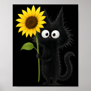 Süße schwarze Katze mit Sonnenblume anbetungswürdi Poster