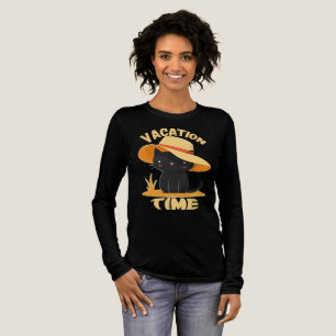 Süße schwarze Katze mit Sonnenhut – Urlaubszeit Tri-Blend Shirt