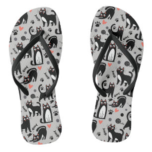 Süße schwarze Katze nahtloses Muster auf einem hel Flip Flops
