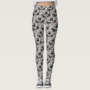 Süße schwarze Katze nahtloses Muster auf einem hel Leggings