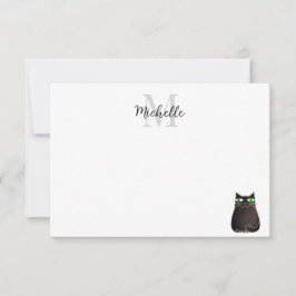 Süße schwarze Katze personalisiertes Monogramm Mitteilungskarte
