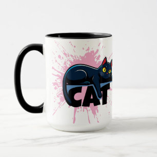 Süße schwarze Katze rosa Farbspritzer Zweifarben-T Tasse