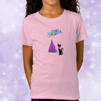 Süße schwarze Katze Rosa glänzender Frohe Weihnach